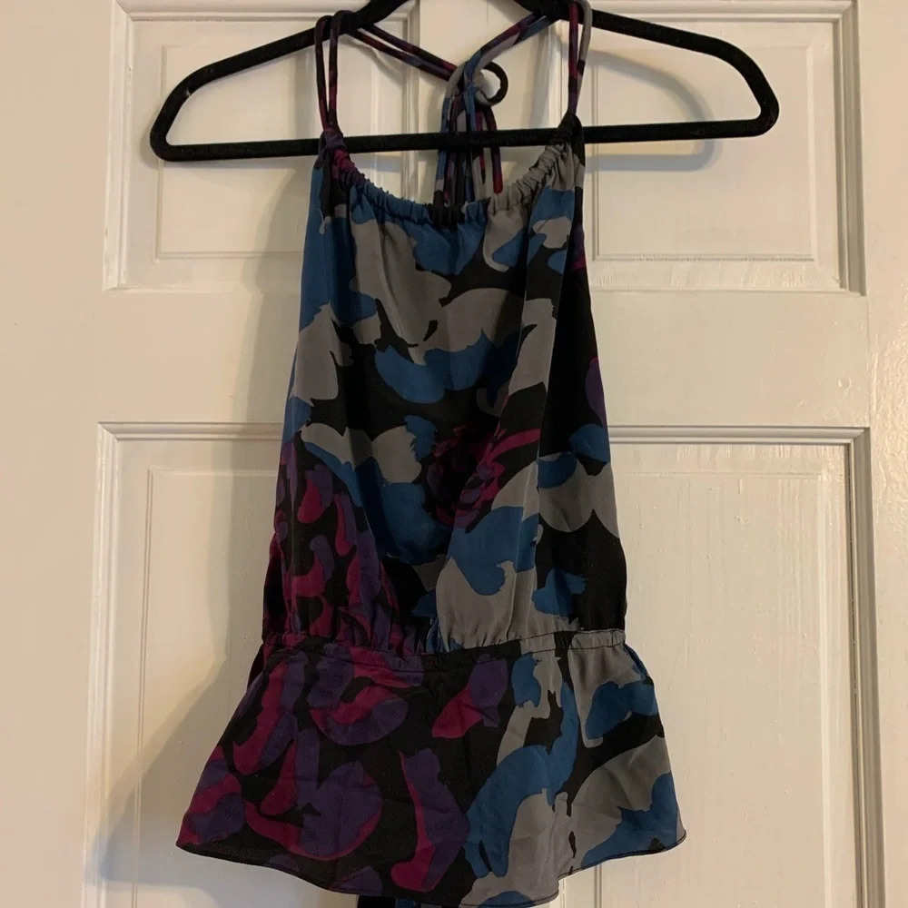 FALLS Tie Back Halter Floral Silk Tank